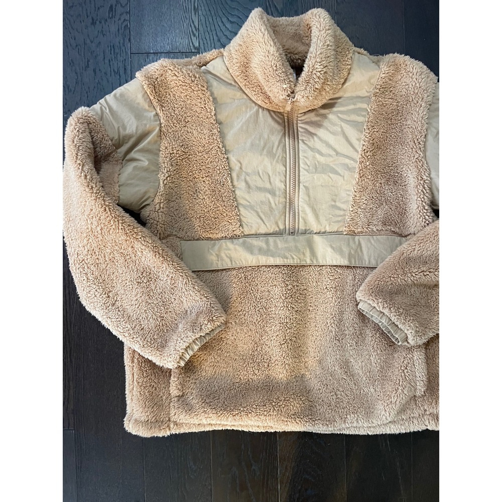 Victoria Secret PINK Sherpa Fleece 1/4 Zip Pullover Tan XL Mixed Media Jacket